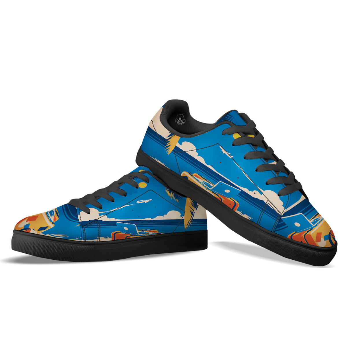 Time To Travel Summer Holiday Print Black Low Top Sneakers-grizzshop