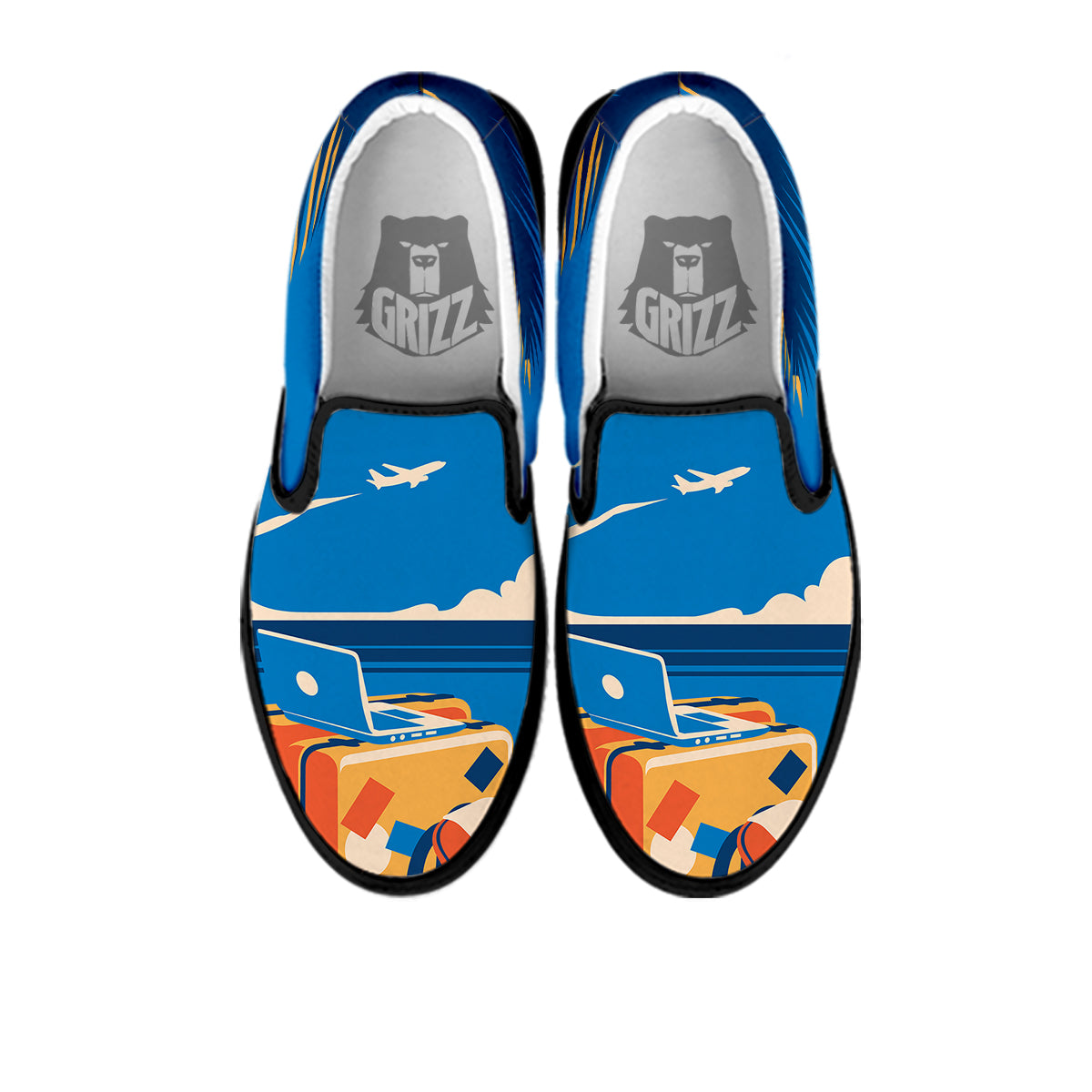 Time To Travel Summer Holiday Print Black Slip On Shoes-grizzshop
