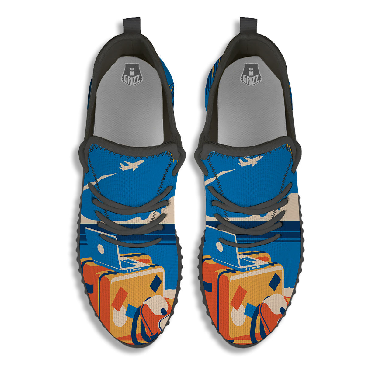 Time To Travel Summer Holiday Print Black Walking Shoes-grizzshop