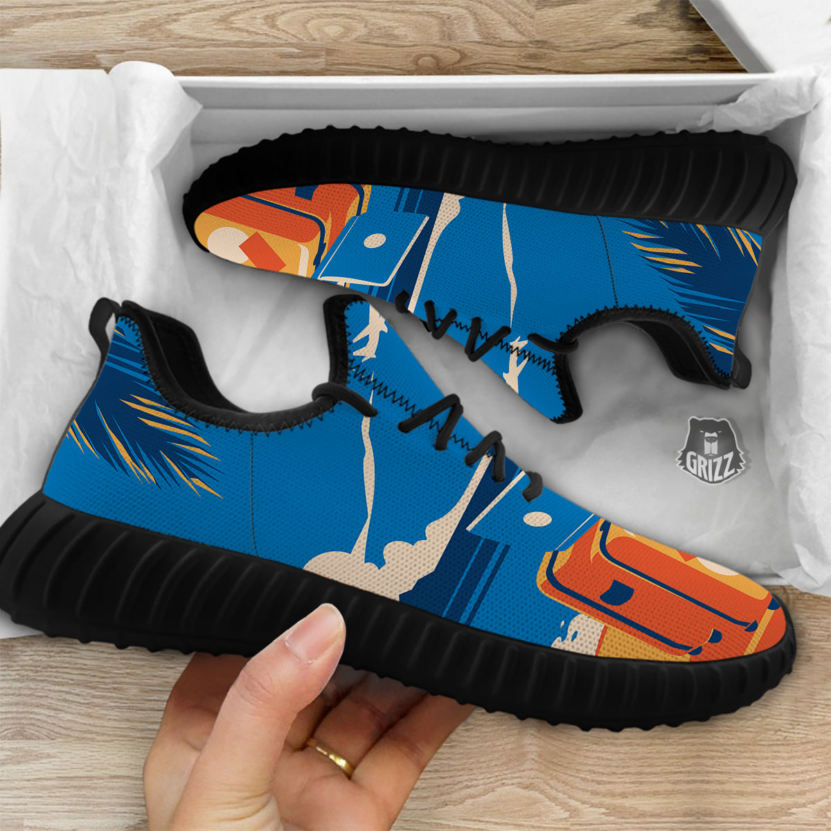 Time To Travel Summer Holiday Print Black Walking Shoes-grizzshop