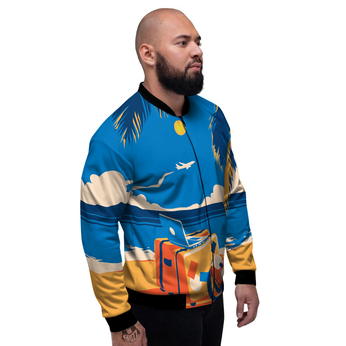 Time To Travel Summer Holiday Print Men's Bomber Jacket-grizzshop