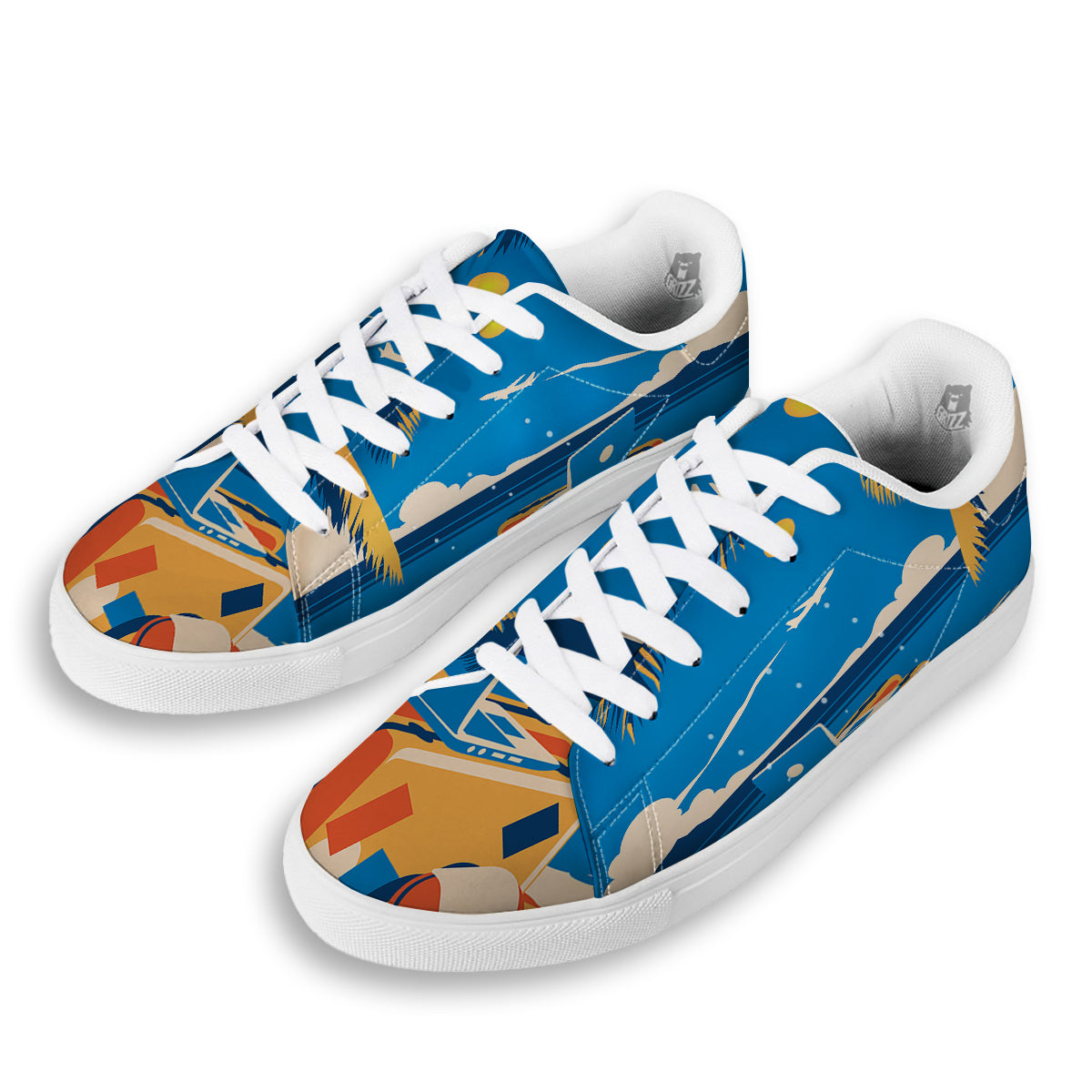Time To Travel Summer Holiday Print White Low Top Sneakers-grizzshop