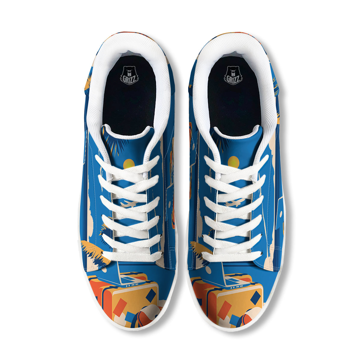 Time To Travel Summer Holiday Print White Low Top Sneakers-grizzshop