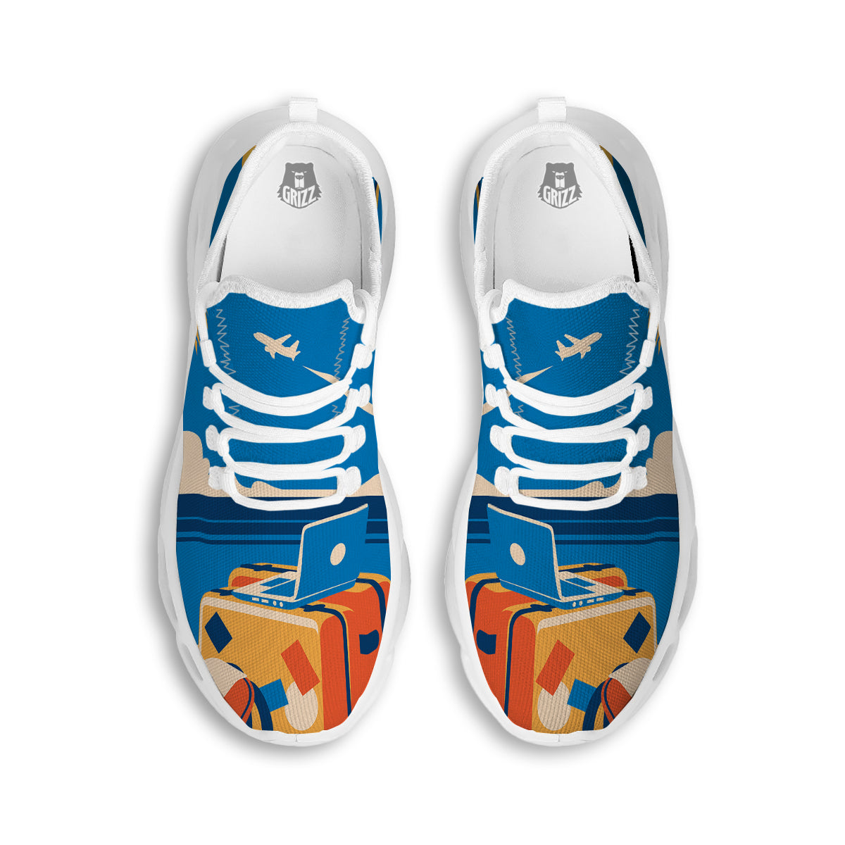 Time To Travel Summer Holiday Print White Running Shoes-grizzshop