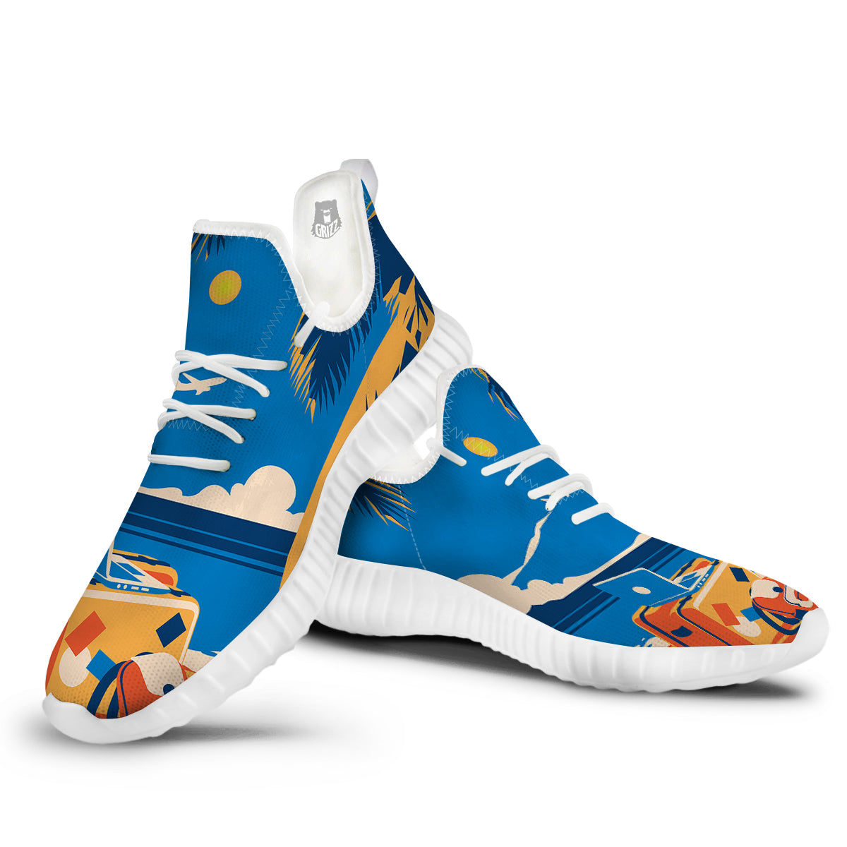 Time To Travel Summer Holiday Print White Walking Shoes-grizzshop