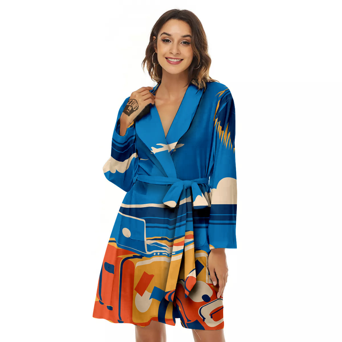 Time To Travel Summer Holiday Print Women's Robe-grizzshop