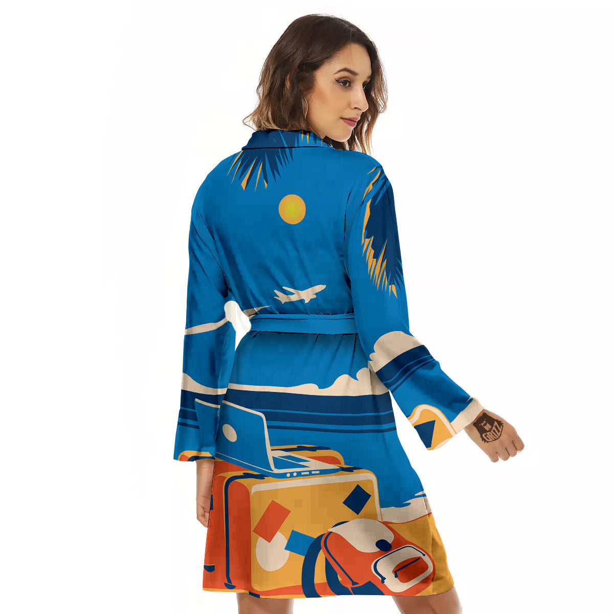 Time To Travel Summer Holiday Print Women's Robe-grizzshop