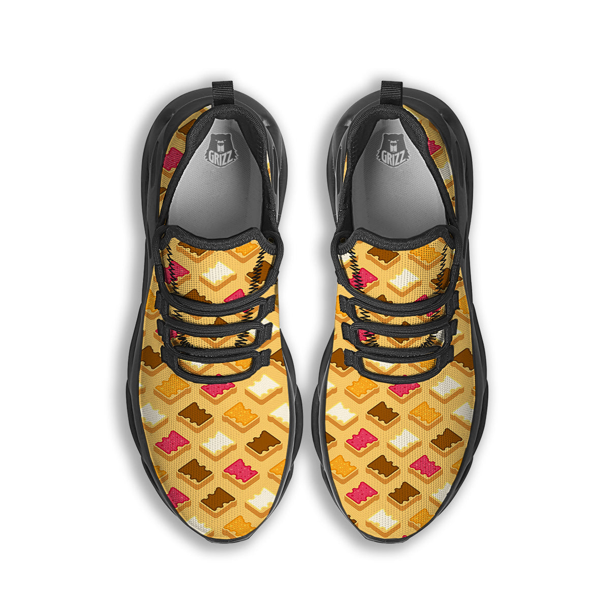 Toast And Jam Print Pattern Black Running Shoes-grizzshop