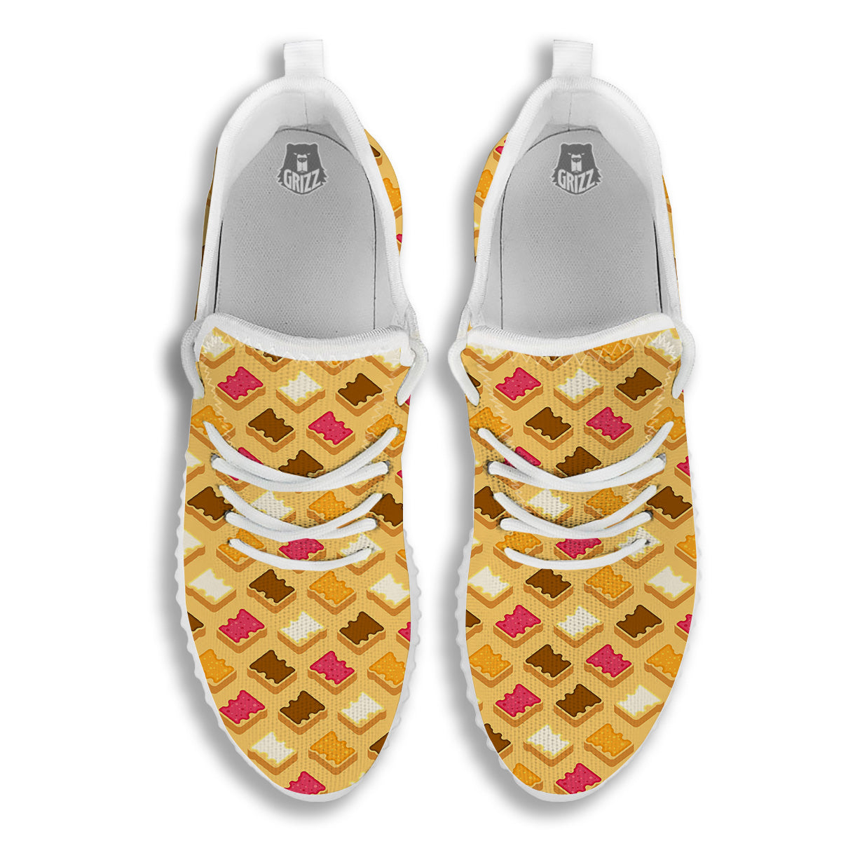 Toast And Jam Print Pattern White Walking Shoes-grizzshop