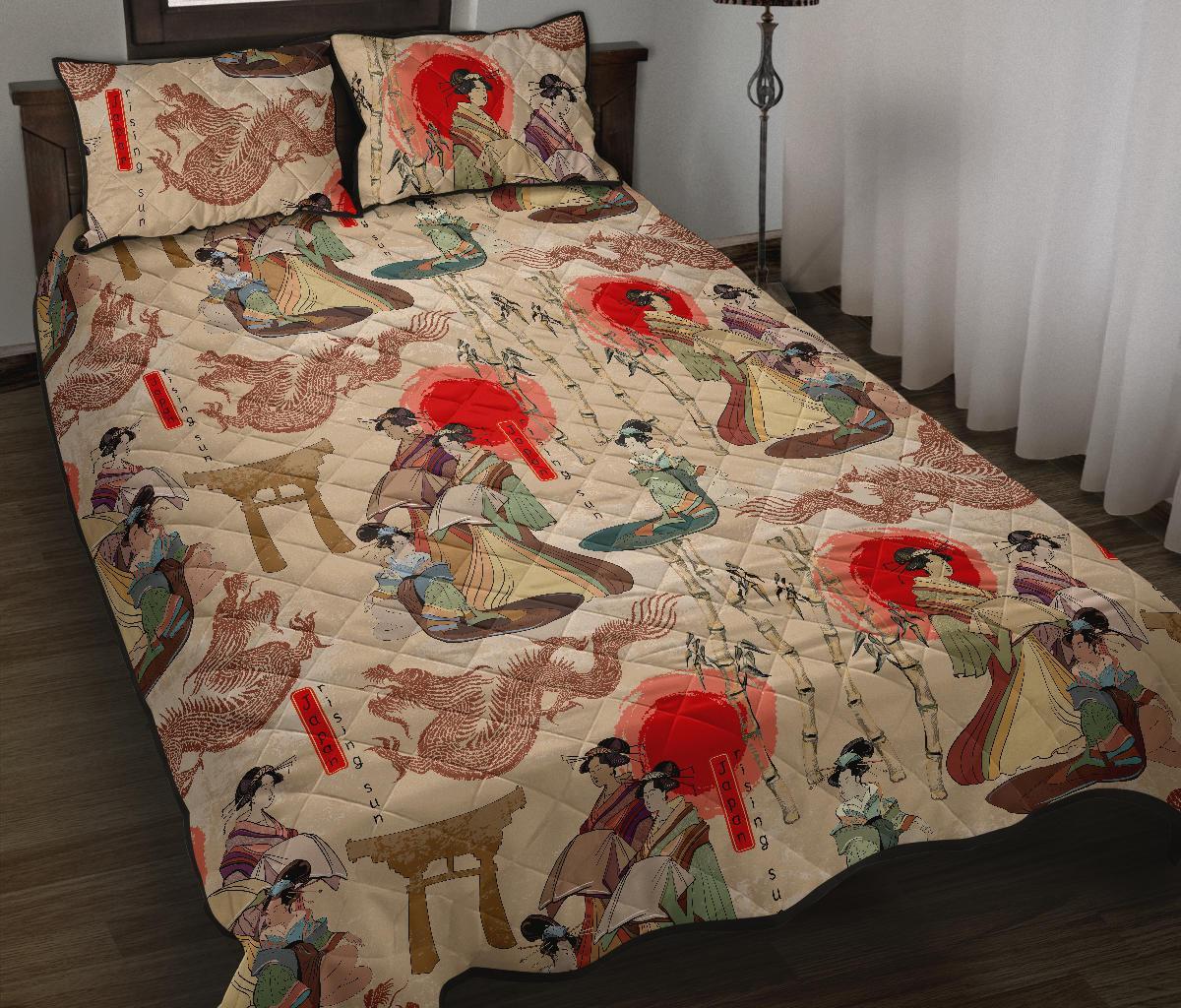 Tokyo Japanese Pattern Print Bed Set Quilt-grizzshop