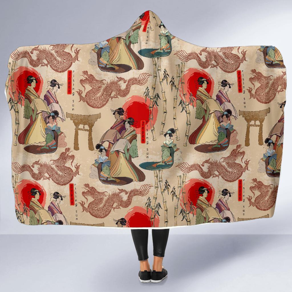Tokyo Japanese Pattern Print Hooded Blanket-grizzshop