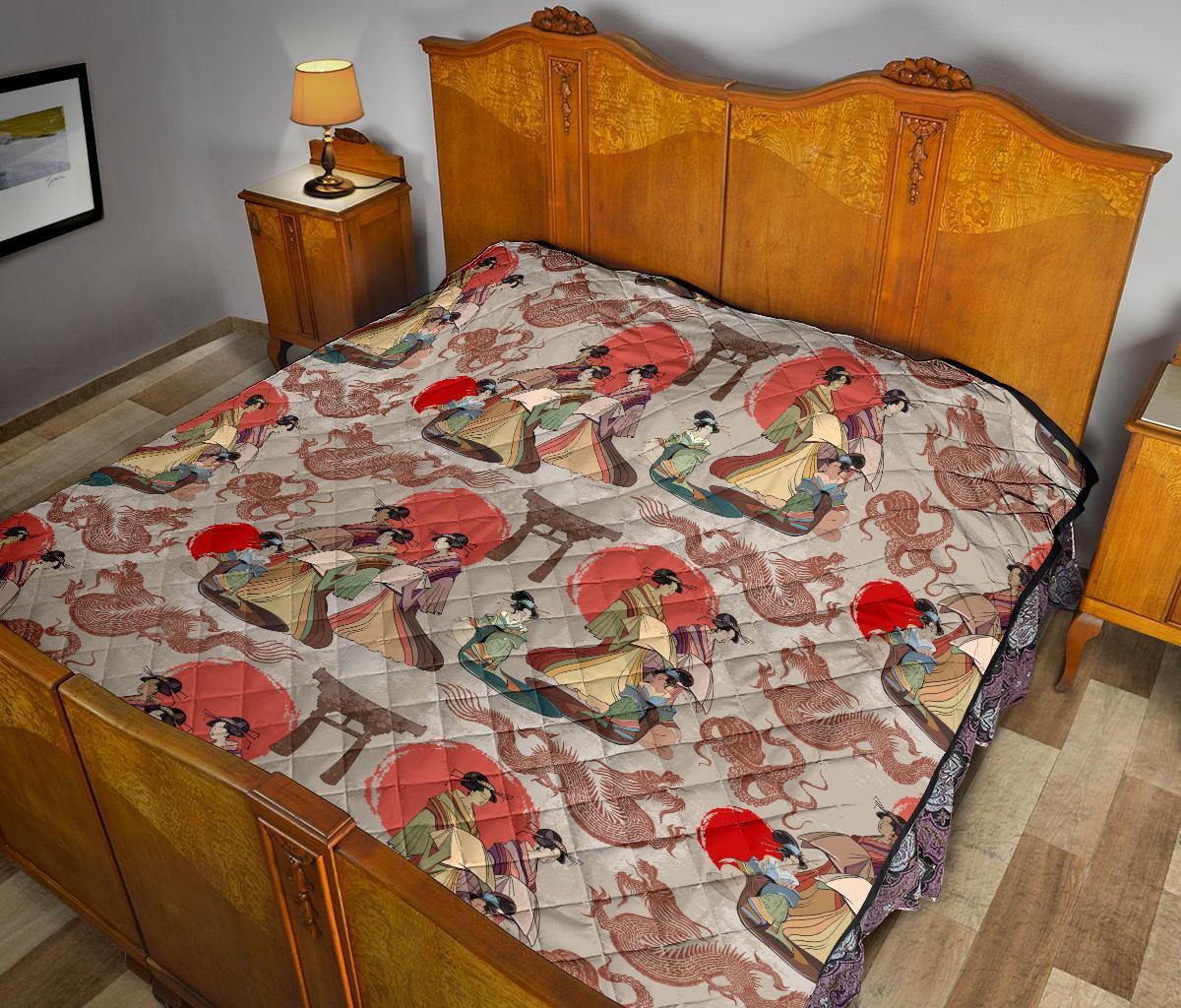 Tokyo Japanese Print Pattern Quilt-grizzshop