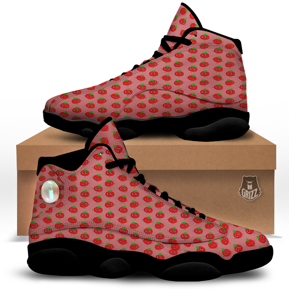 Tomato Cute Print Pattern Black Basketball Shoes-grizzshop