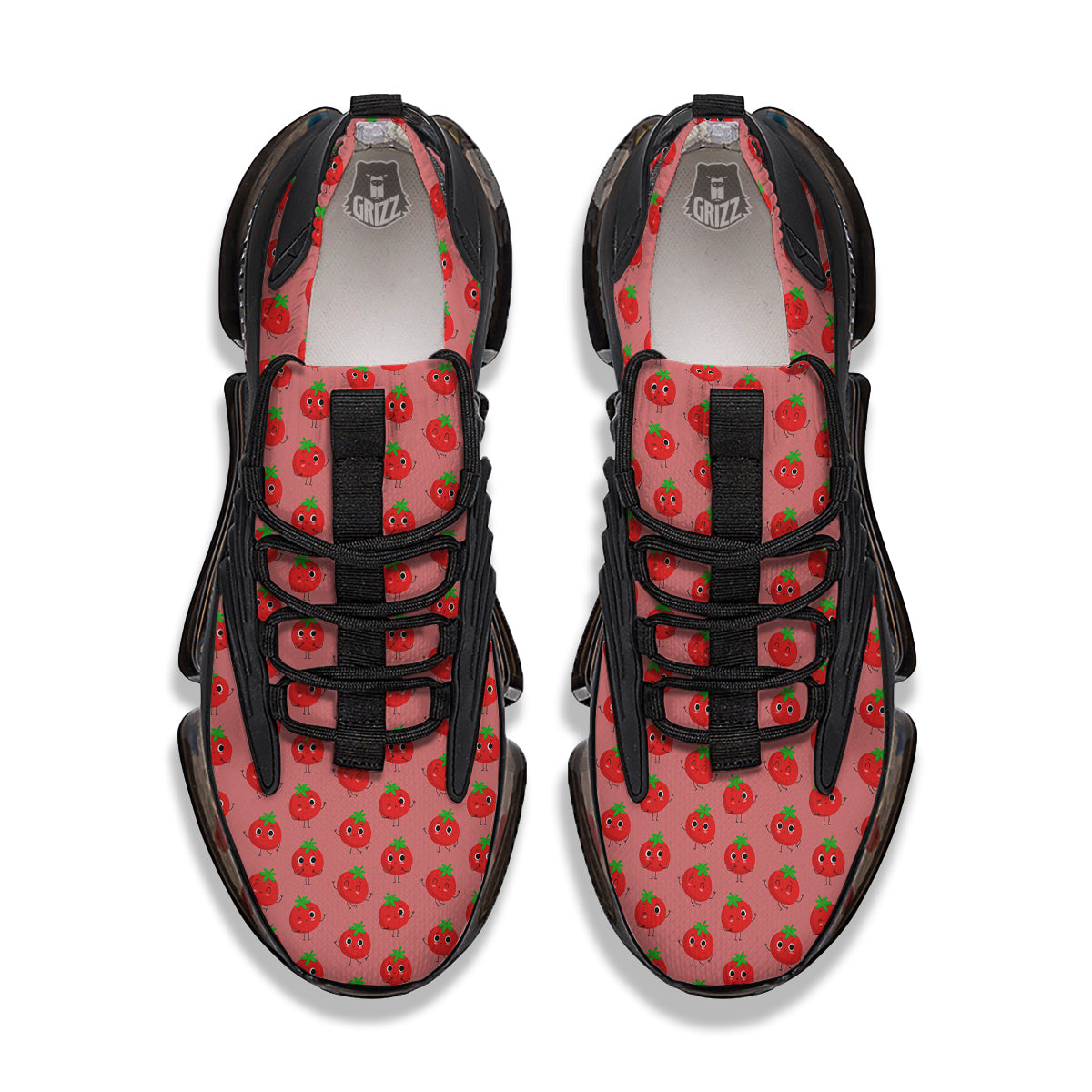 Tomato Cute Print Pattern Black Gym Shoes-grizzshop
