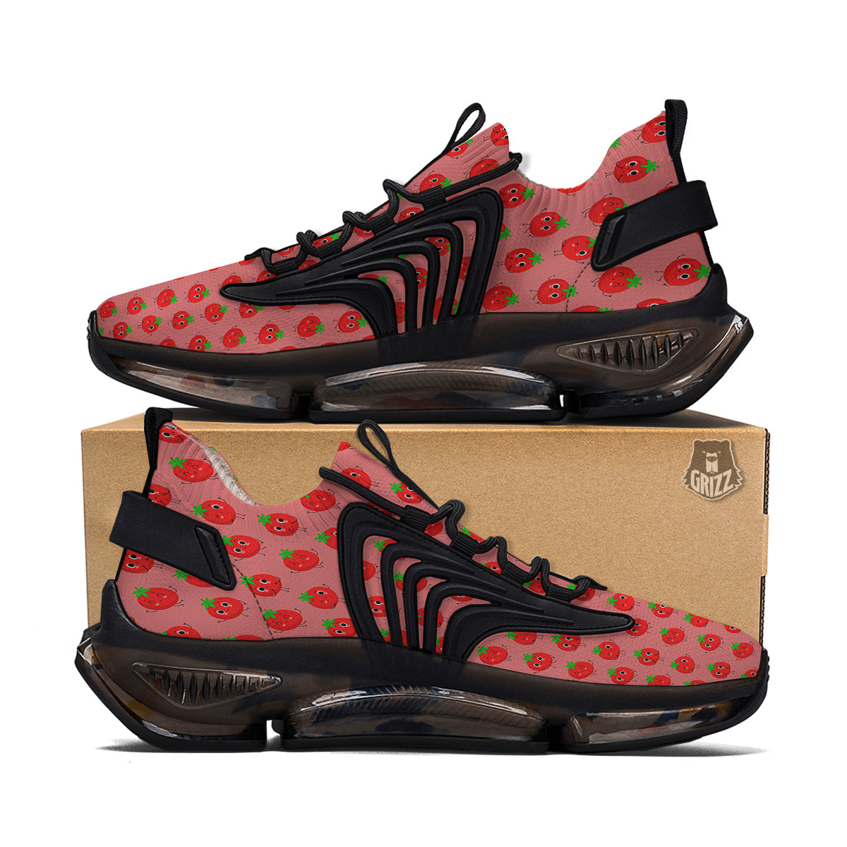 Tomato Cute Print Pattern Black Gym Shoes-grizzshop