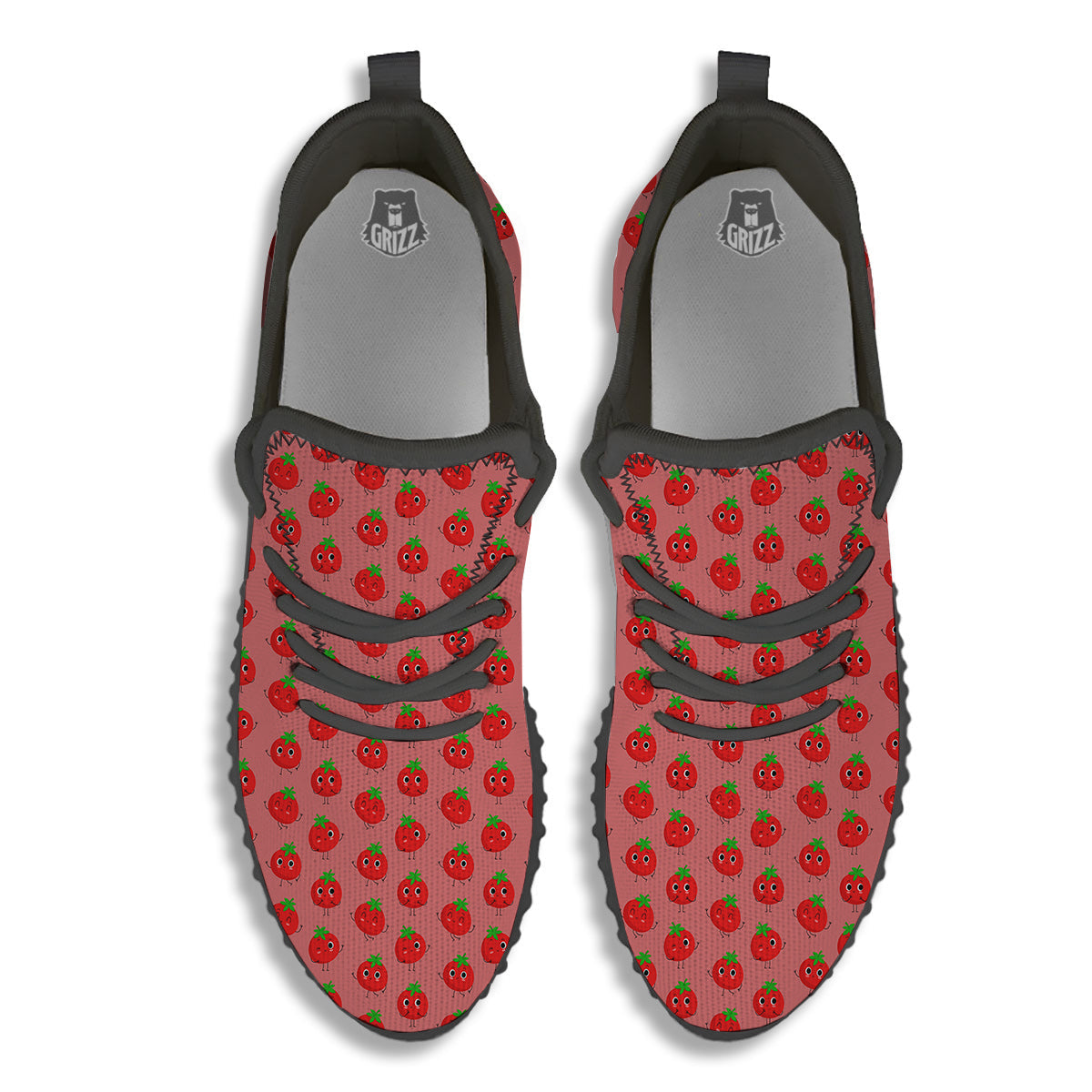 Tomato Cute Print Pattern Black Walking Shoes-grizzshop