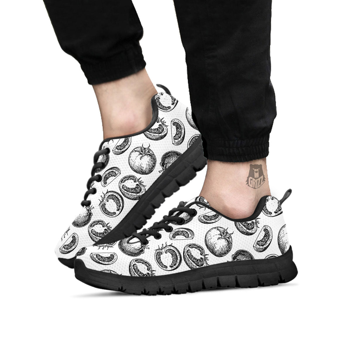 Tomato Hand Drawn Print Pattern Black Sneaker-grizzshop