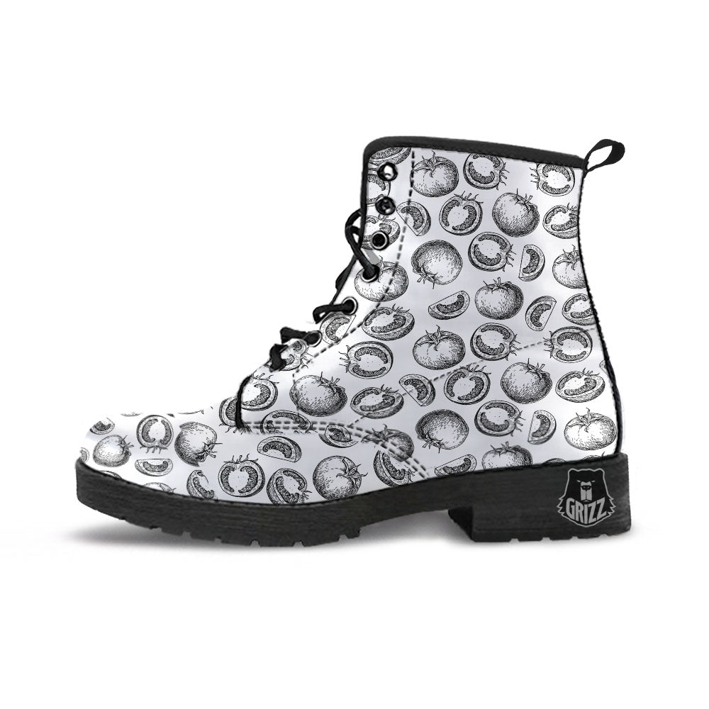 Tomato Hand Drawn Print Pattern Leather Boots-grizzshop