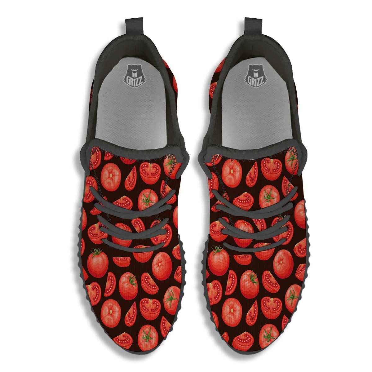 Tomatoes Red Print Pattern Black Walking Shoes-grizzshop