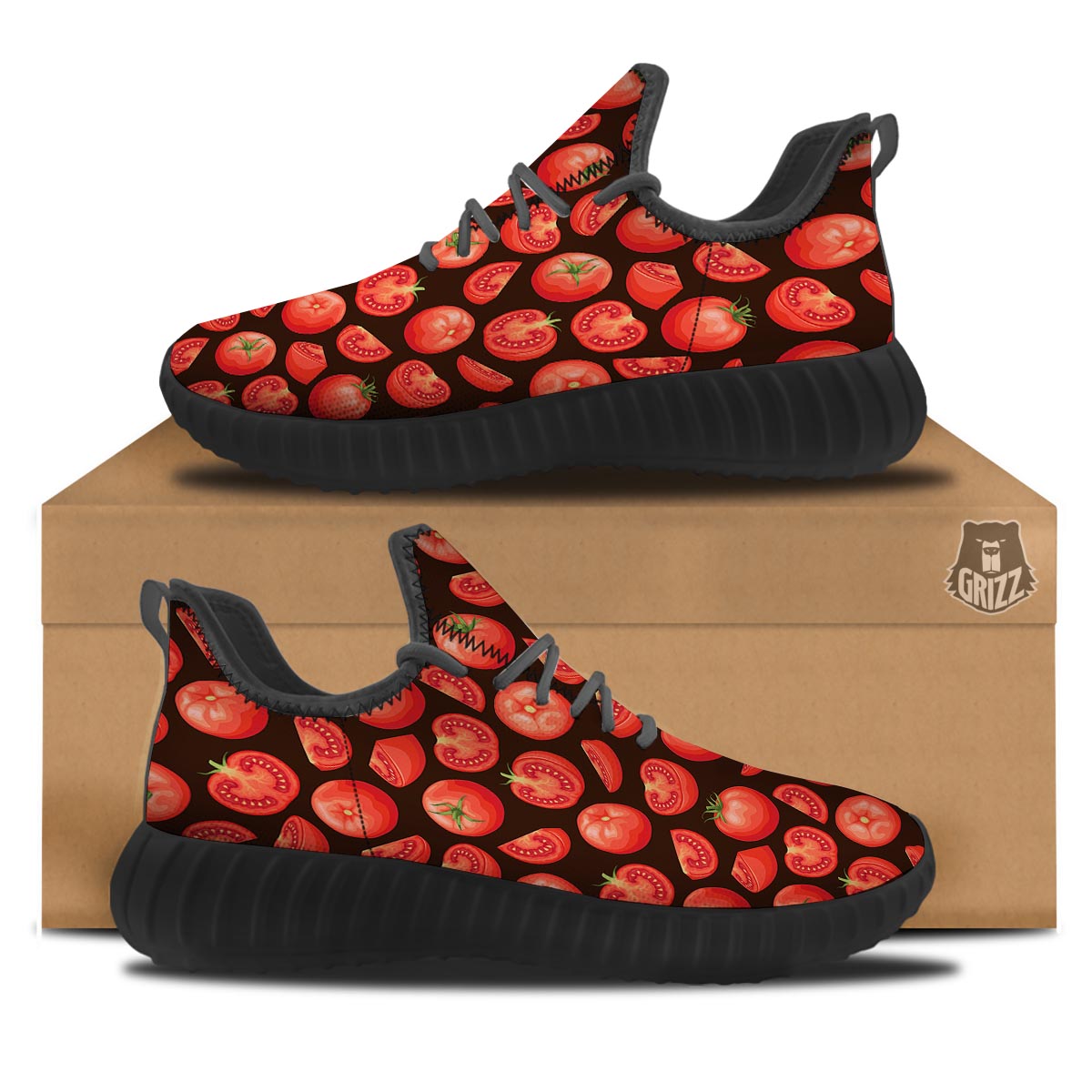 Tomatoes Red Print Pattern Black Walking Shoes-grizzshop