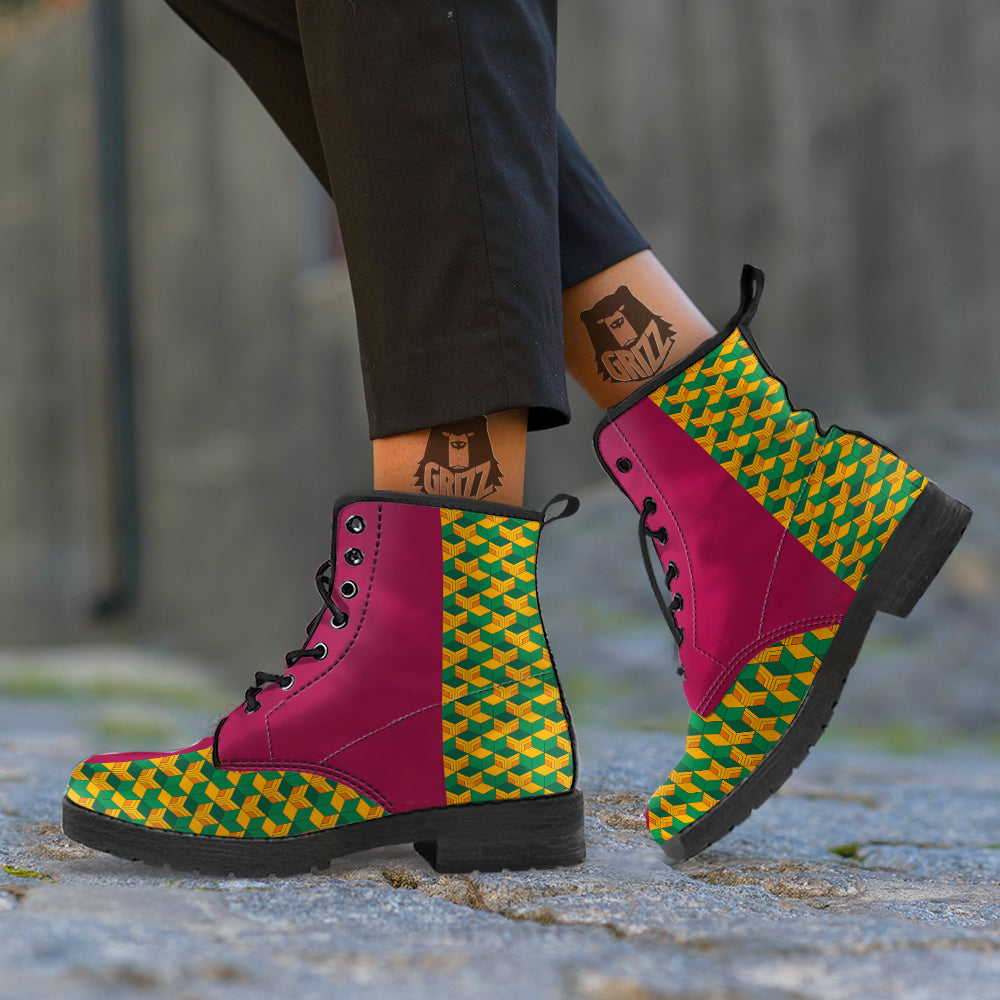 Tomioka Print Pattern Leather Boots-grizzshop