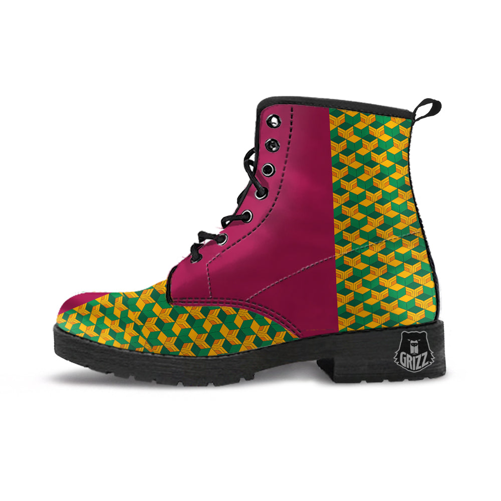 Tomioka Print Pattern Leather Boots-grizzshop