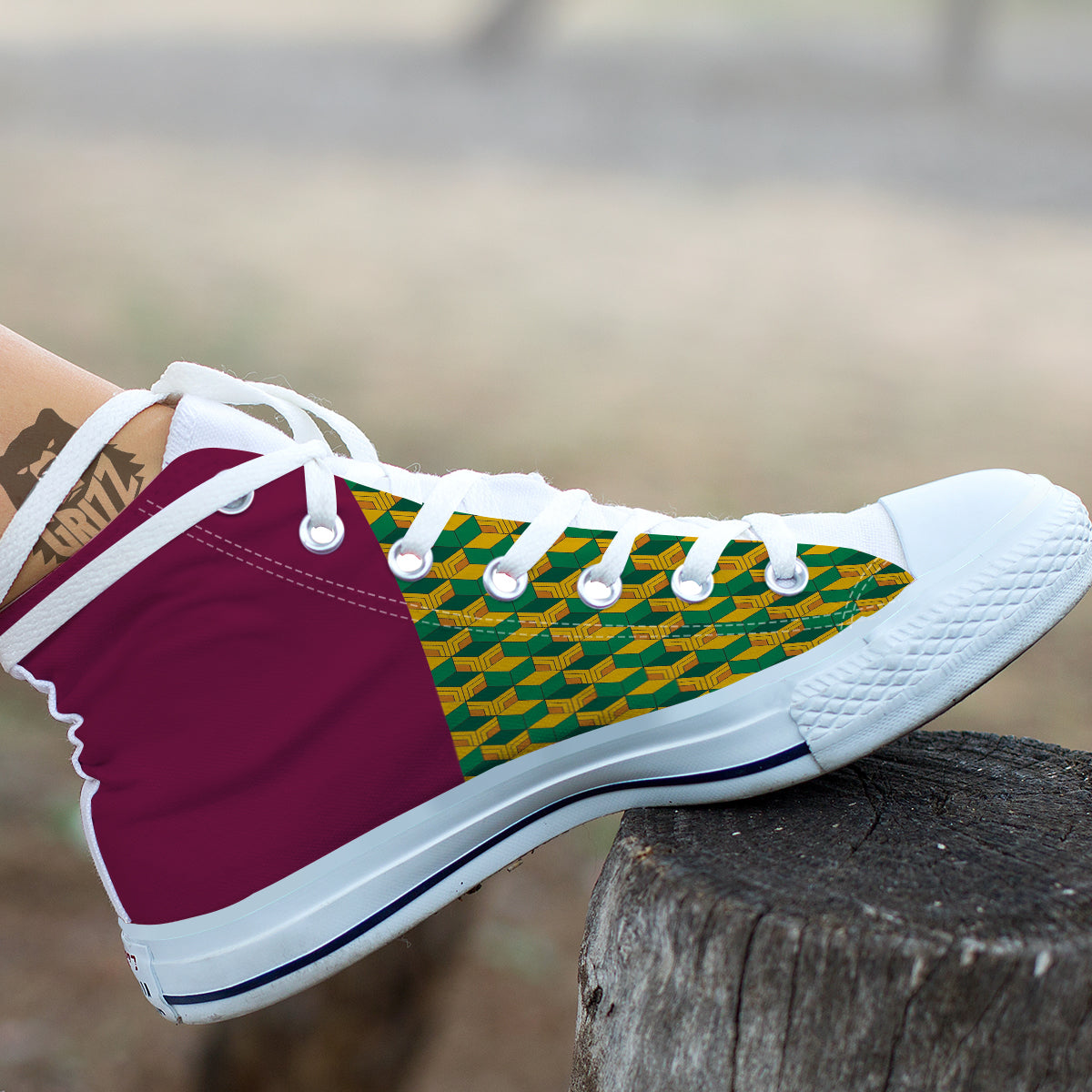 Tomioka Print Pattern White High Top Shoes-grizzshop