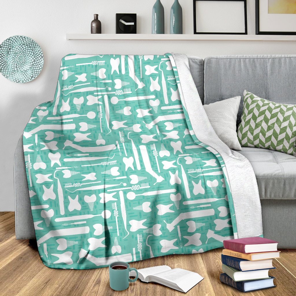 Tooth Dental Dentist Dentistry Pattern Print Blanket-grizzshop