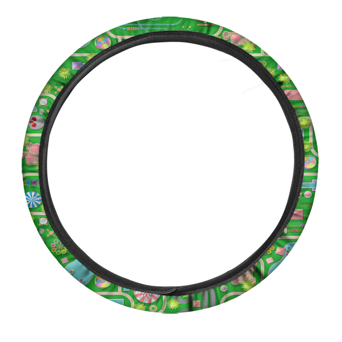 Top View Amusement Park Print Pattern Car Steering Wheel Cover-grizzshop