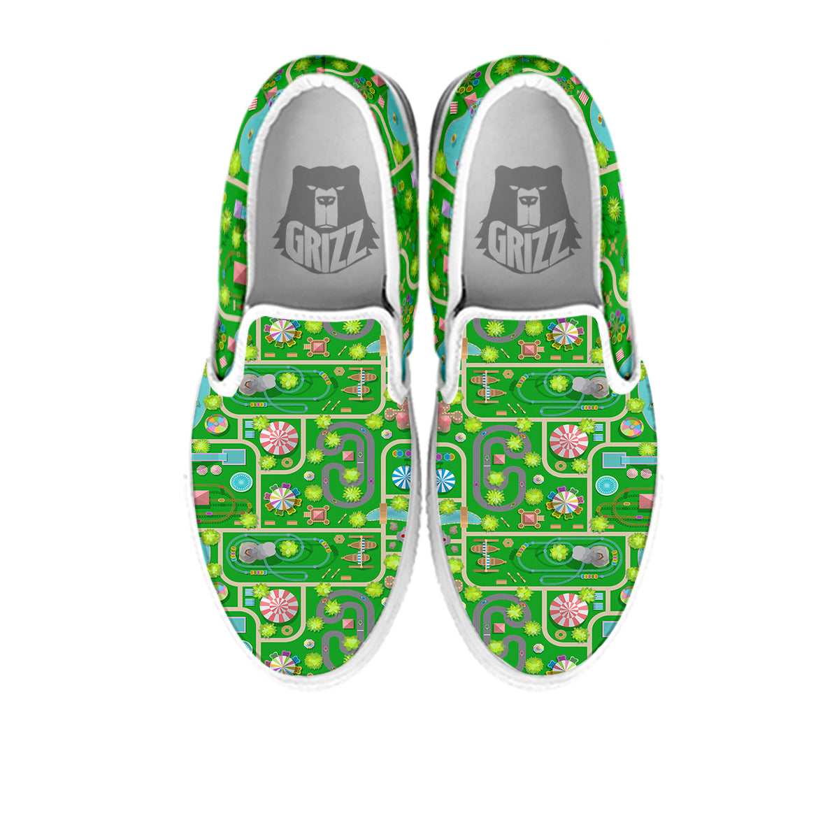 Top View Amusement Park Print Pattern White Slip On Shoes-grizzshop
