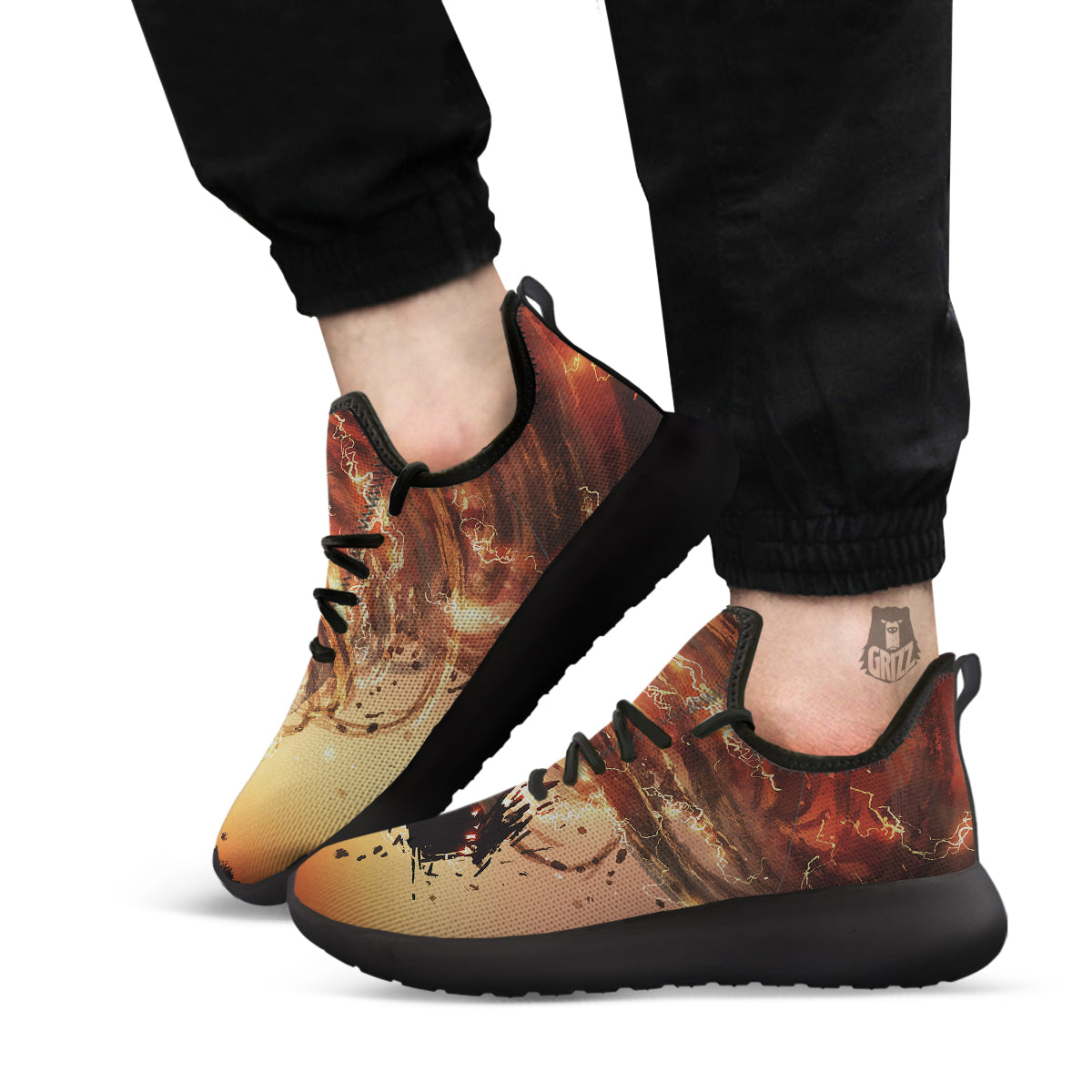Tornado Destroy Watercolor Print Black Athletic Shoes-grizzshop