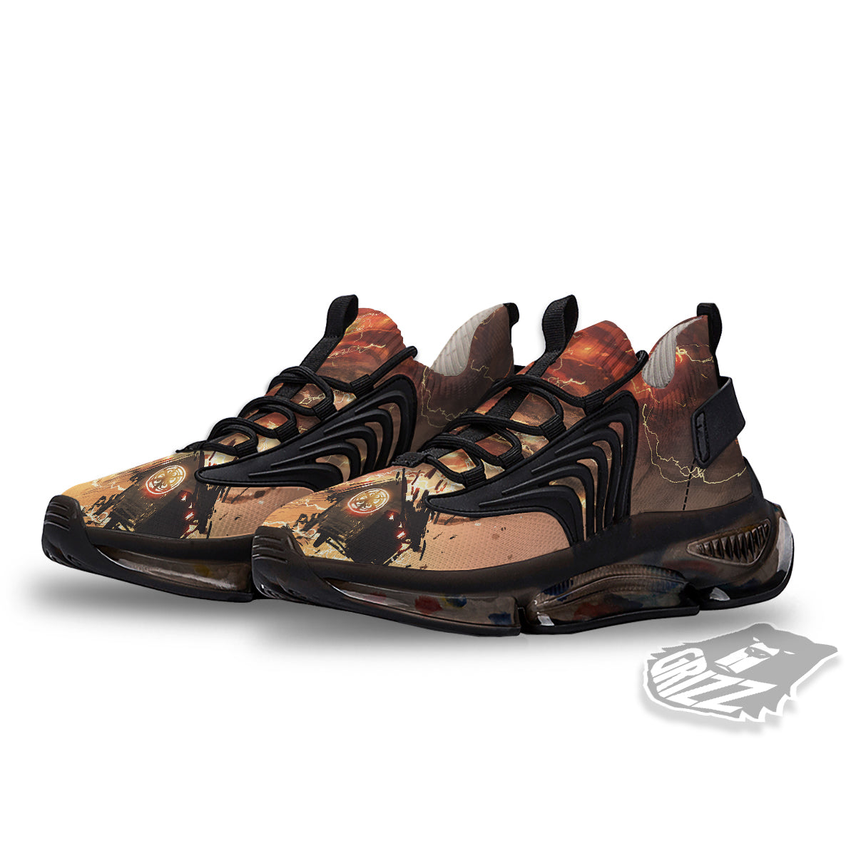 Tornado Destroy Watercolor Print Black Gym Shoes-grizzshop