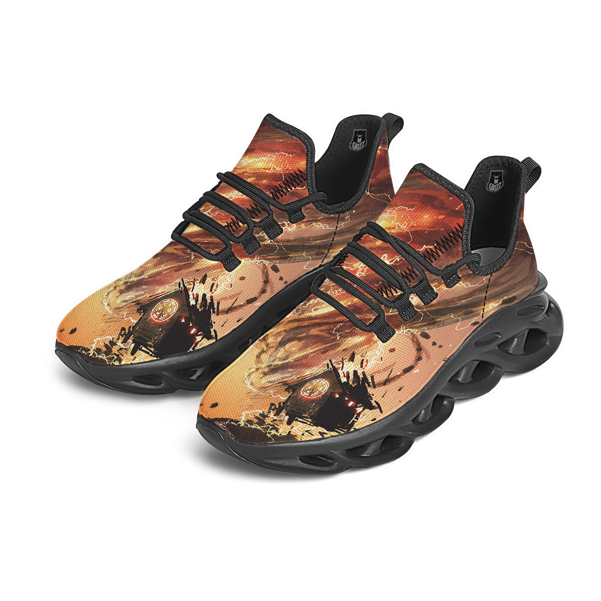 Tornado Destroy Watercolor Print Black Running Shoes-grizzshop