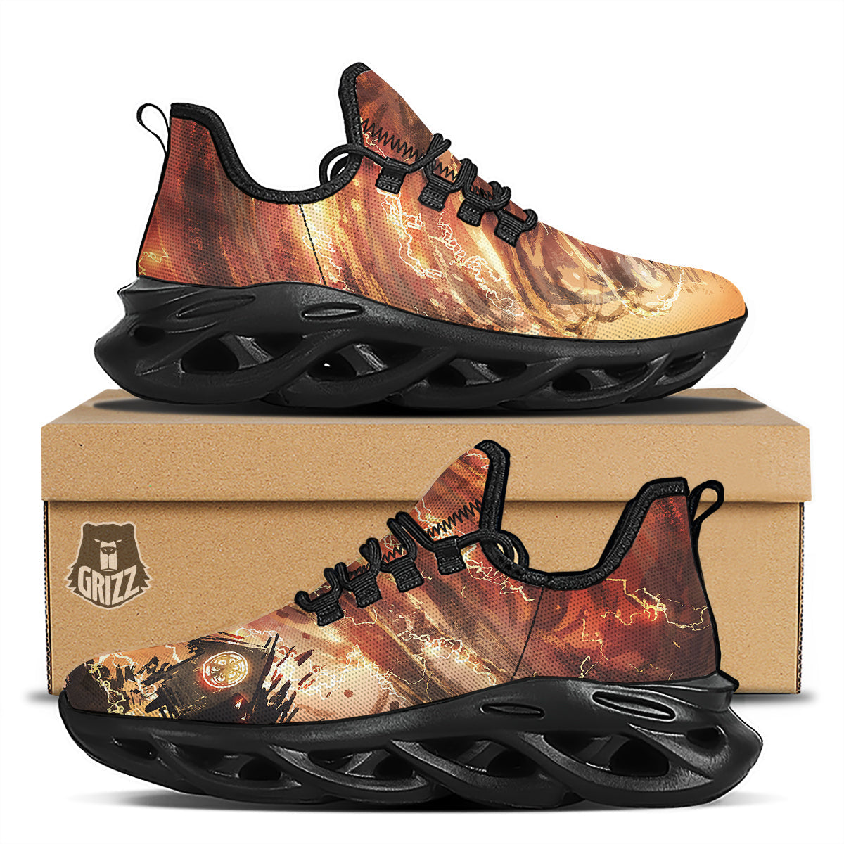 Tornado Destroy Watercolor Print Black Running Shoes-grizzshop