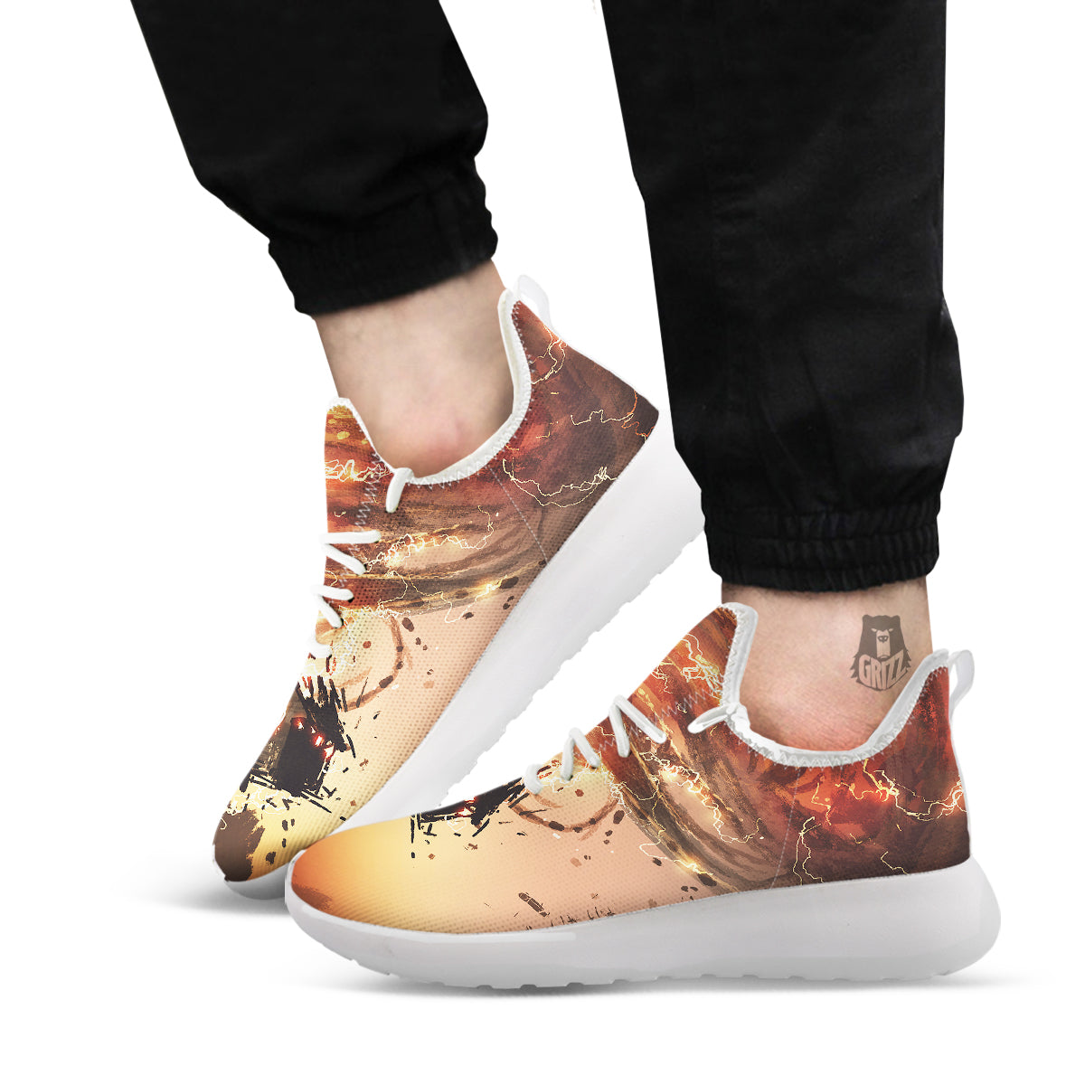 Tornado Destroy Watercolor Print White Athletic Shoes-grizzshop