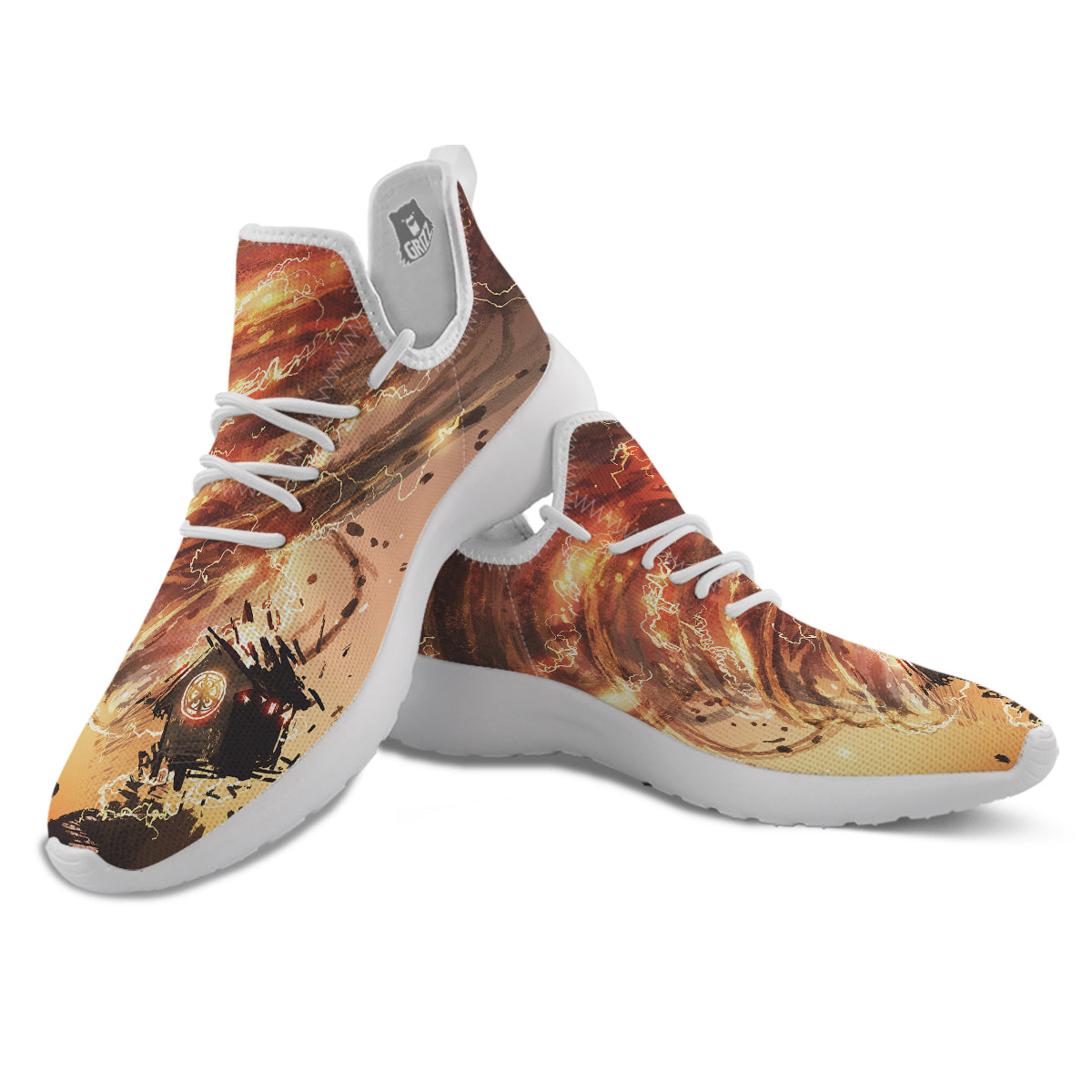 Tornado Destroy Watercolor Print White Athletic Shoes-grizzshop