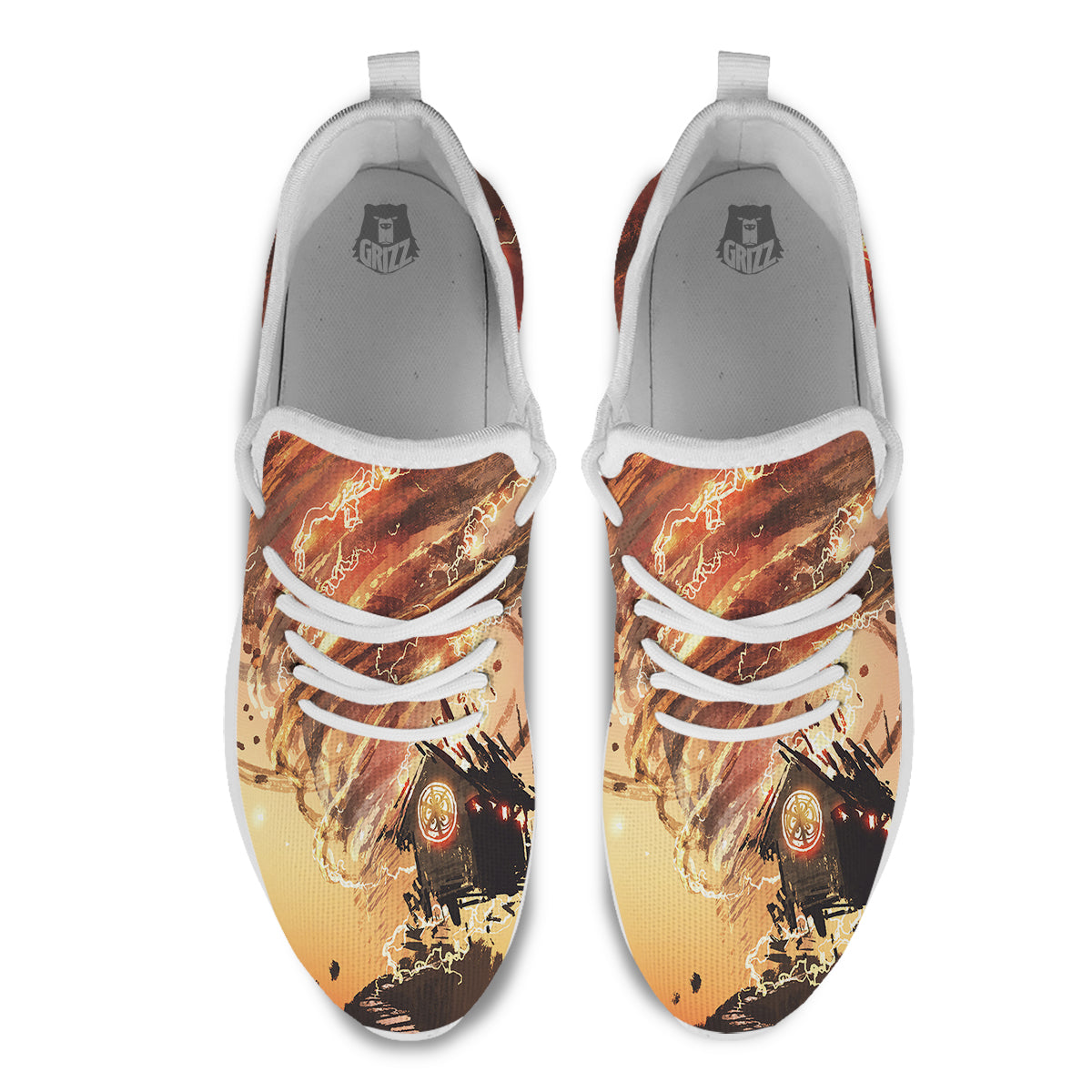 Tornado Destroy Watercolor Print White Athletic Shoes-grizzshop