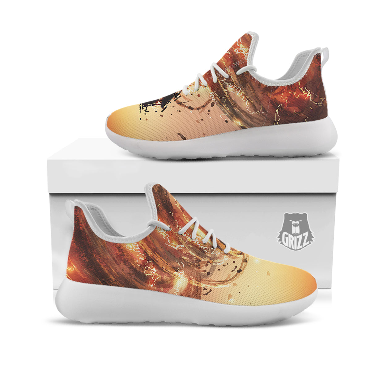 Tornado Destroy Watercolor Print White Athletic Shoes-grizzshop