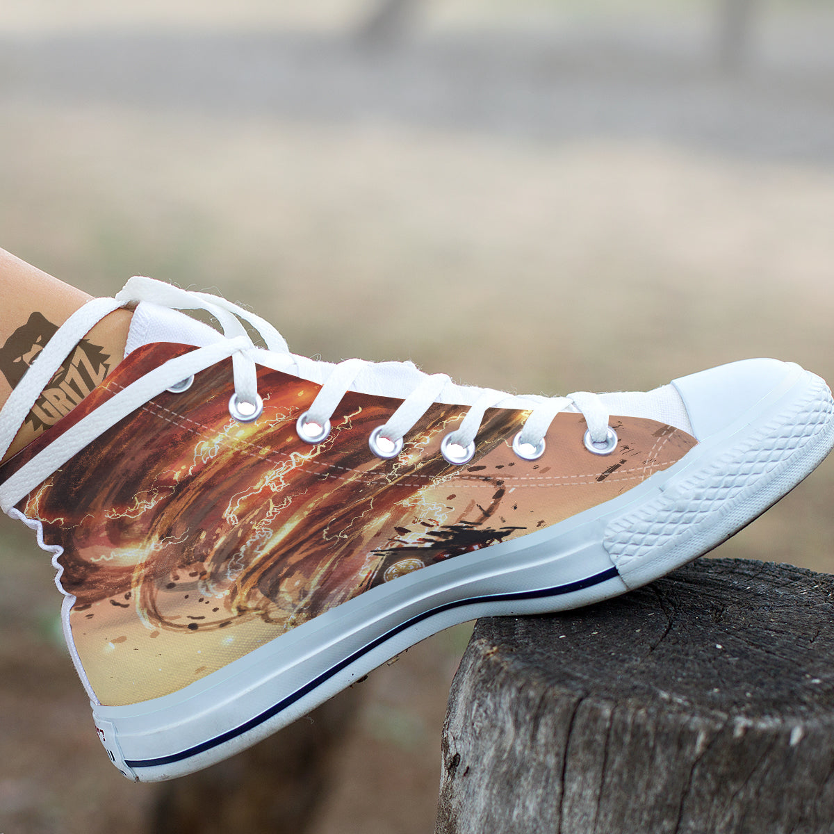 Tornado Destroy Watercolor Print White High Top Shoes-grizzshop