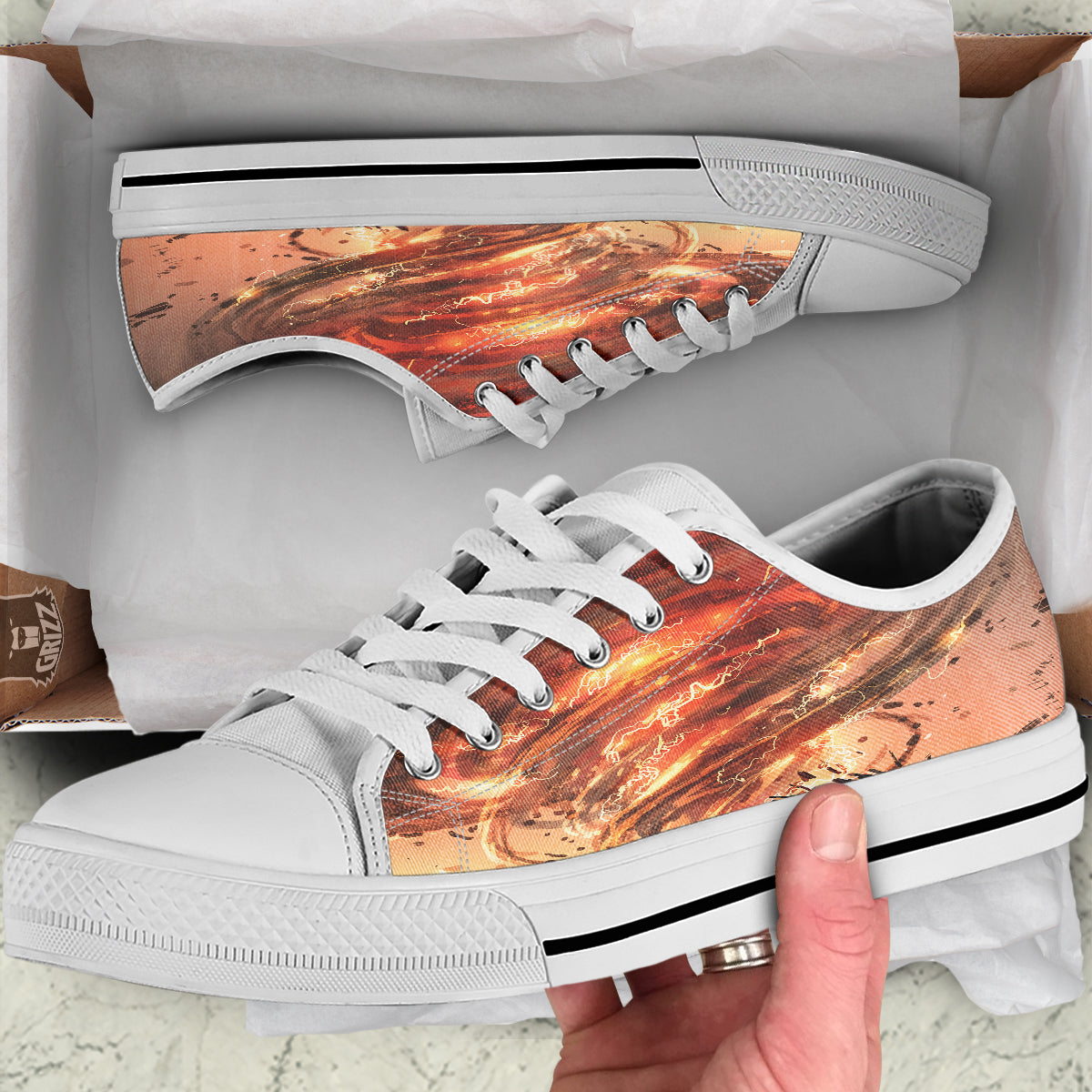 Tornado Destroy Watercolor Print White Low Top Shoes-grizzshop