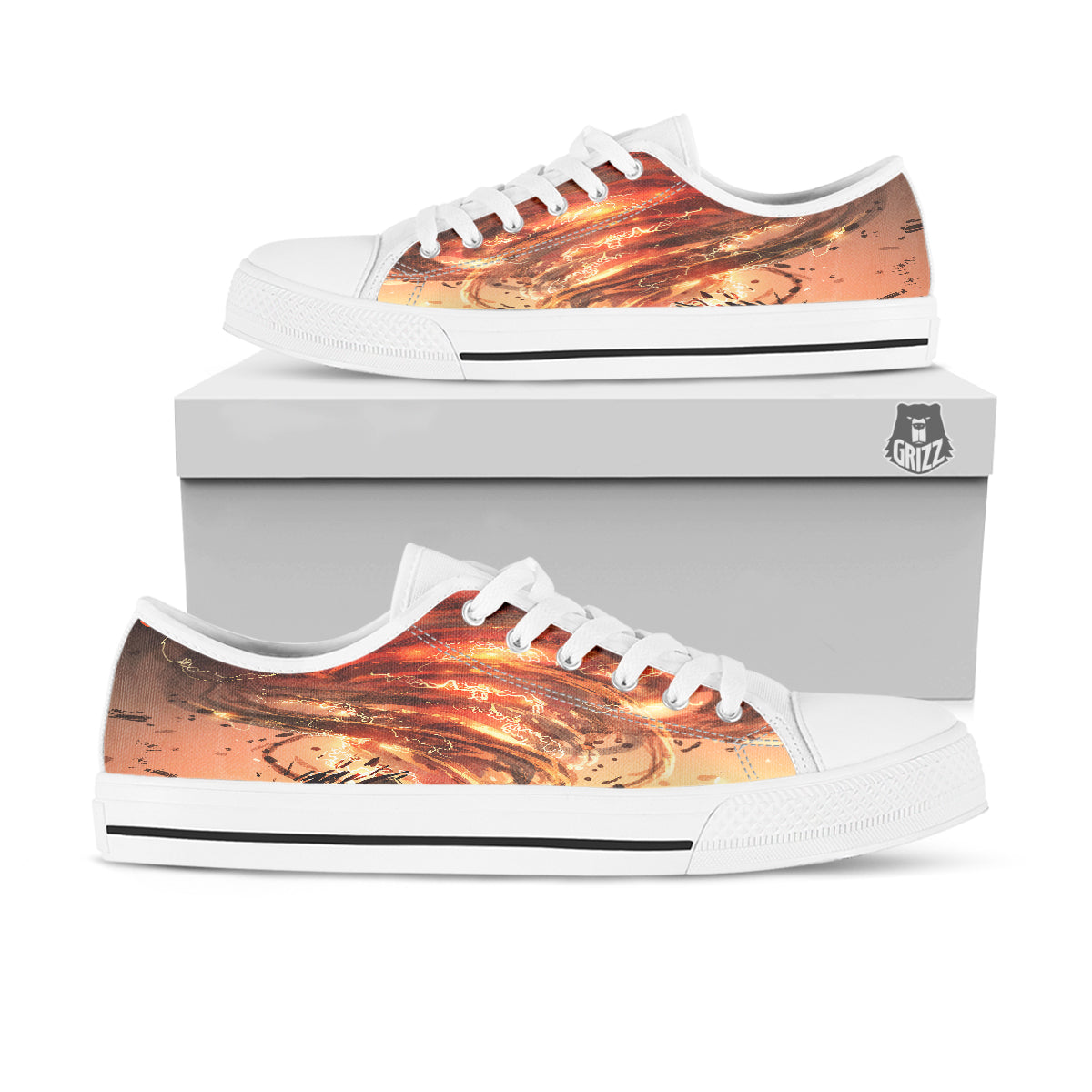 Tornado Destroy Watercolor Print White Low Top Shoes-grizzshop