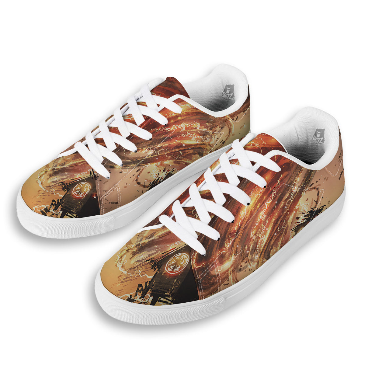 Tornado Destroy Watercolor Print White Low Top Sneakers-grizzshop