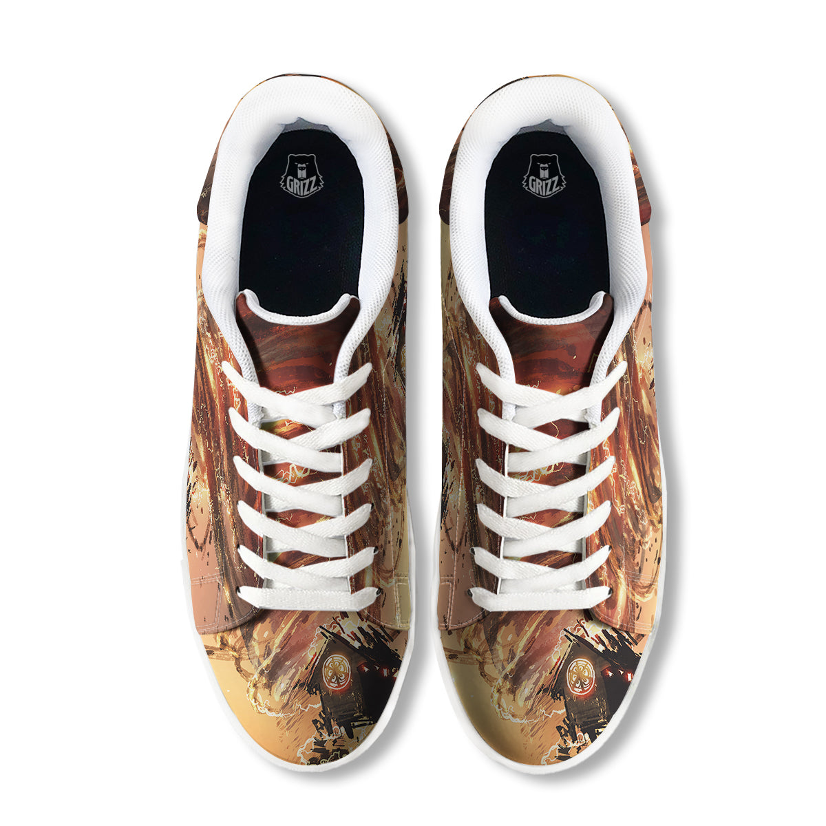Tornado Destroy Watercolor Print White Low Top Sneakers-grizzshop