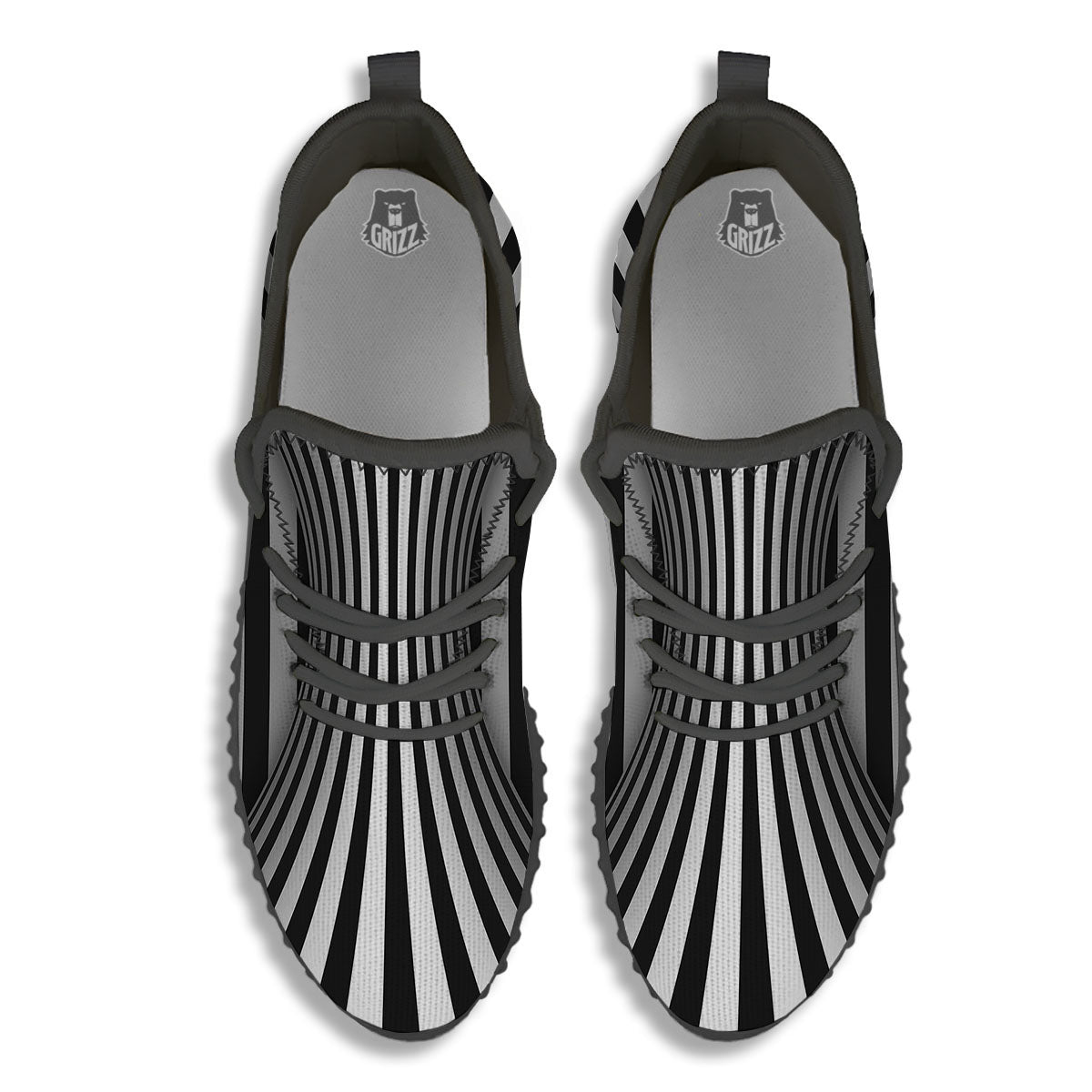Torus Illusion White And Black Print Black Walking Shoes-grizzshop