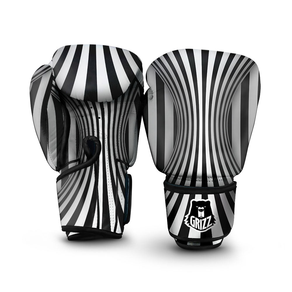 Torus Illusion White And Black Print Boxing Gloves-grizzshop