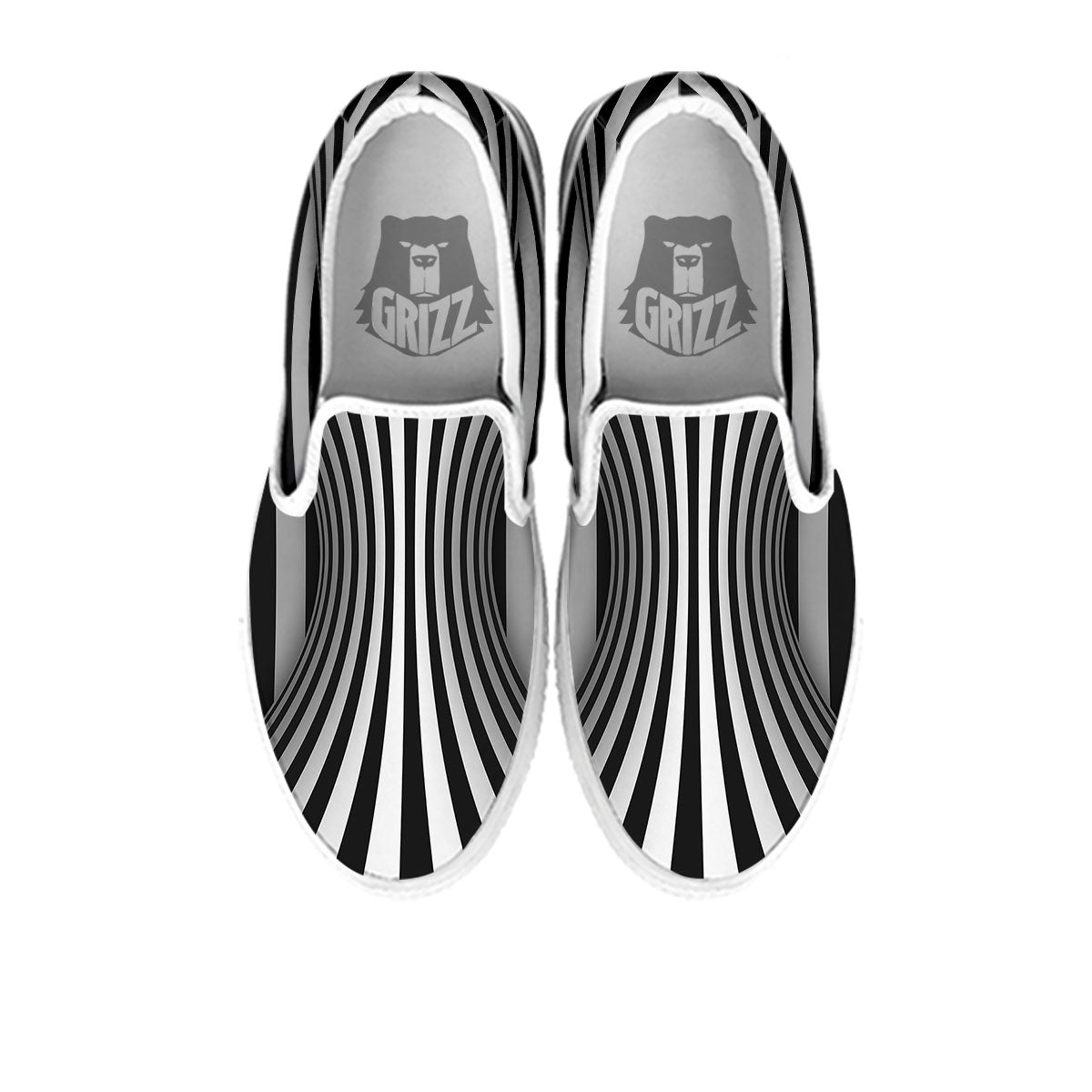 Torus Illusion White And Black Print White Slip On Shoes-grizzshop
