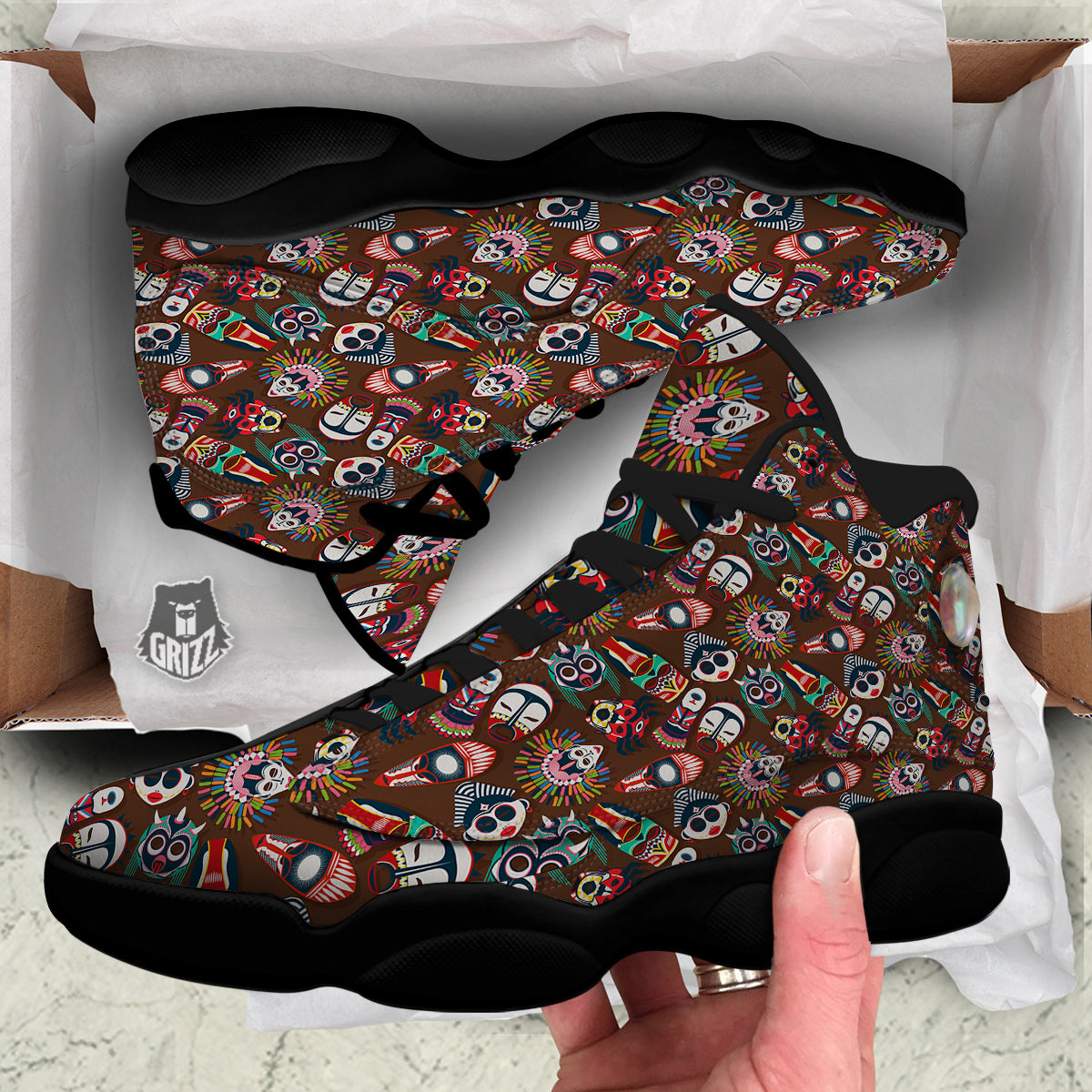 Totem And Mask African Print Pattern Black Basketball Shoes-grizzshop