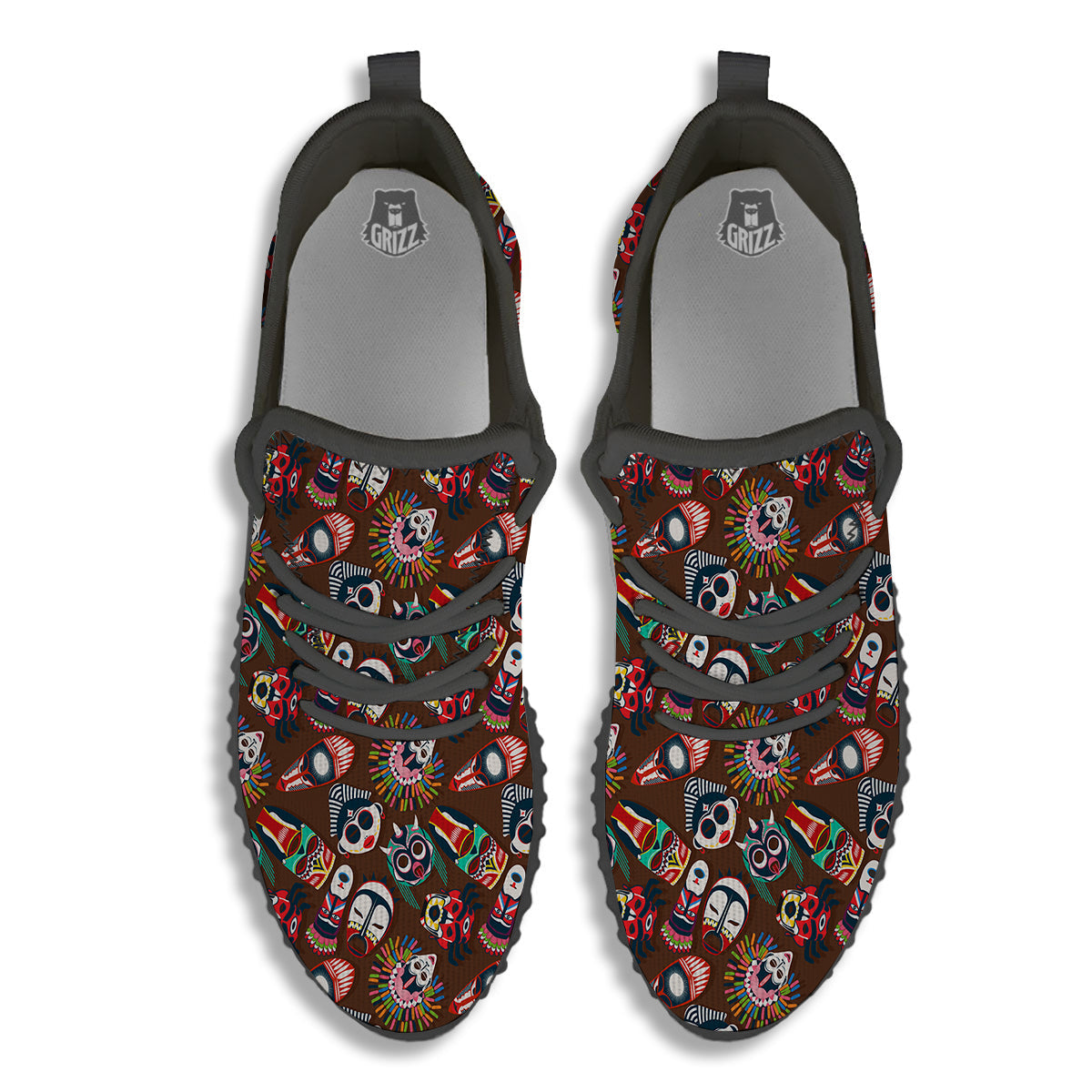 Totem And Mask African Print Pattern Black Walking Shoes-grizzshop