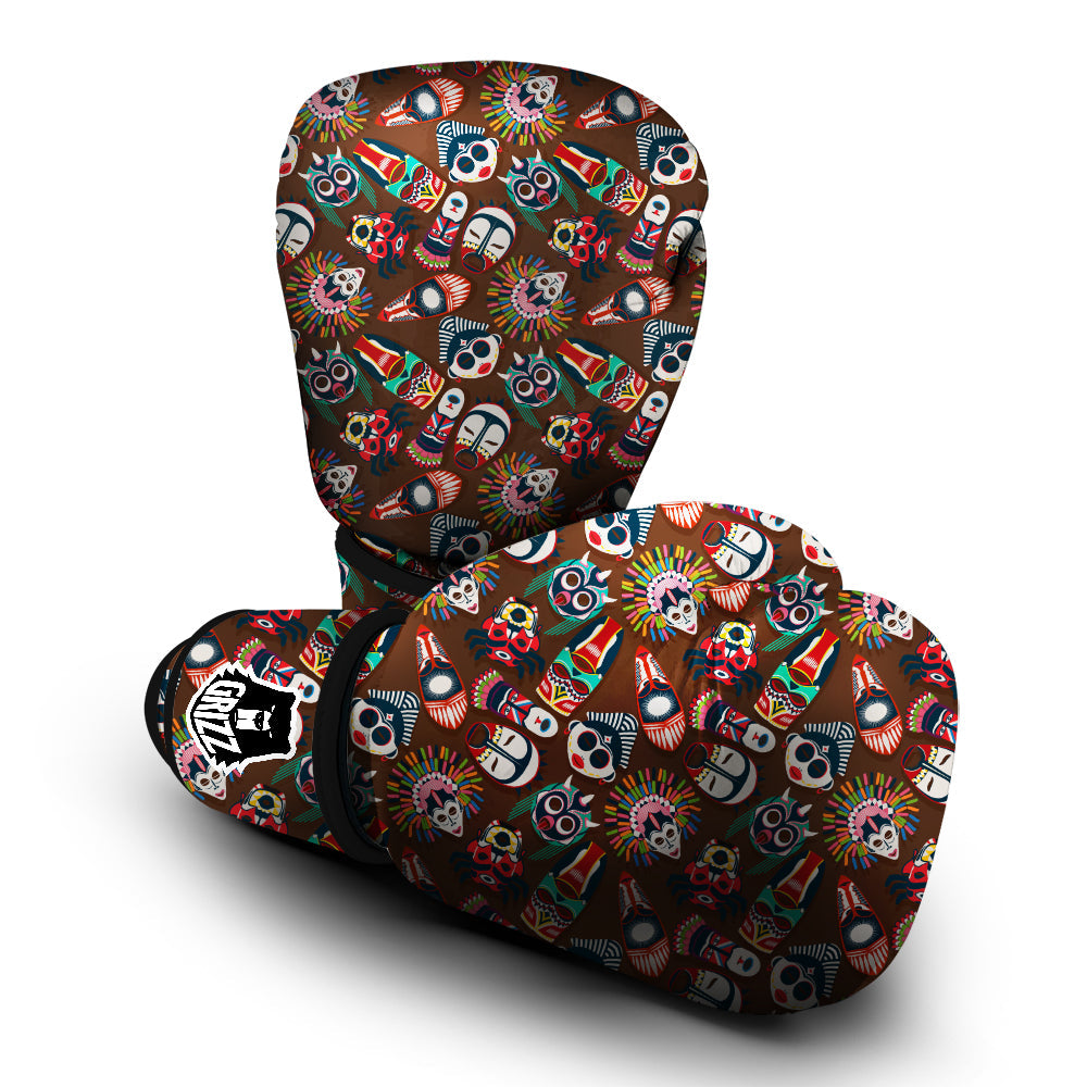 Totem And Mask African Print Pattern Boxing Gloves-grizzshop