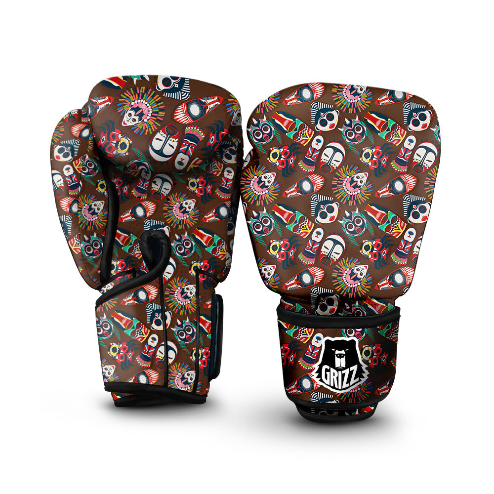 Totem And Mask African Print Pattern Boxing Gloves-grizzshop
